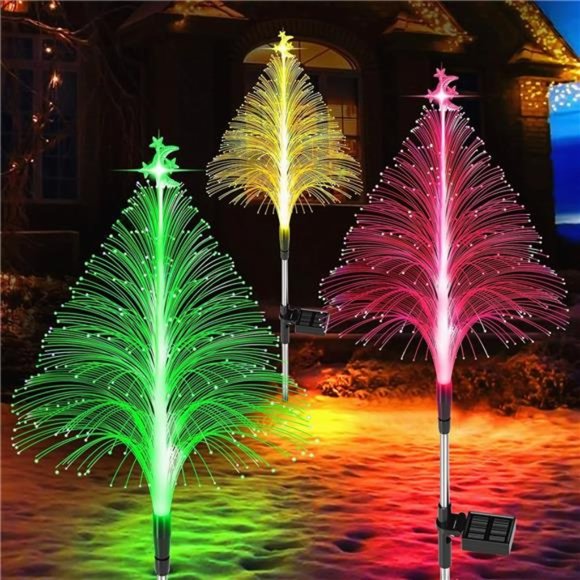 Small Solar Christmas Trees Lights Outdoor Waterproof Color Changing. 3PCS